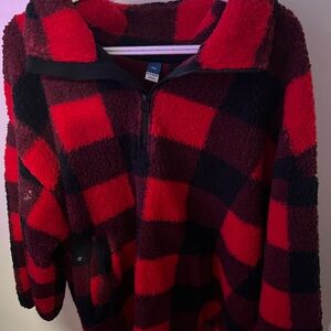 Old Navy Red and Black Fleece Pullover
